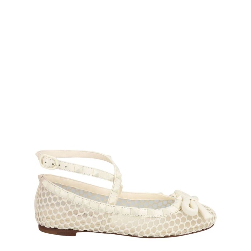 Valentino Rockstud Mesh Ballet Flats White Womens